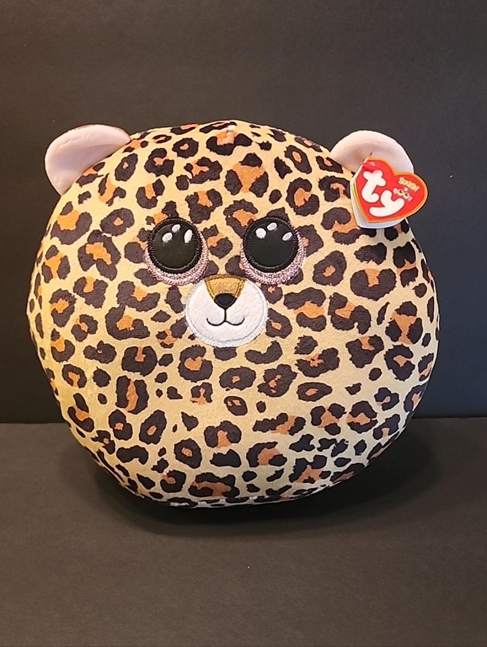 New Ty Leopard Print Round Plush/Pillow-Brown & Black, Approx.9inx10in